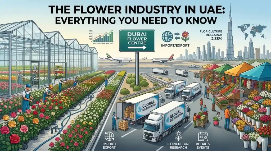 Flower business in UAE with blooming roses and cooling technology