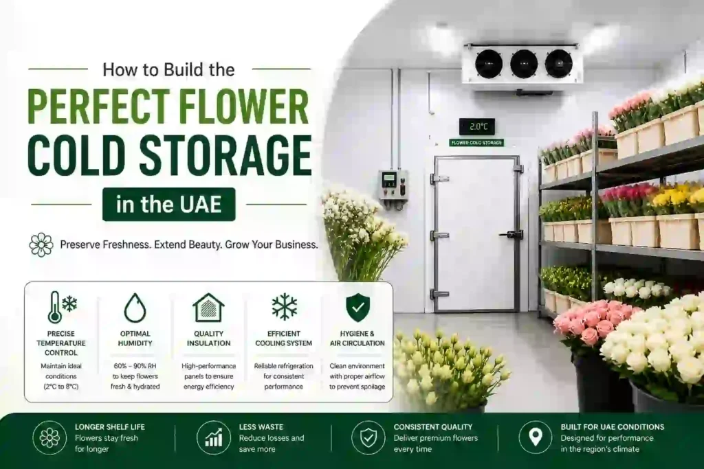Flower cold storage UAE with fresh flowers and cooling system