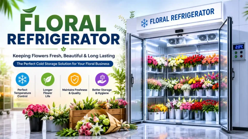 Floral refrigerator keeping fresh flowers cool in a UAE flower shop
