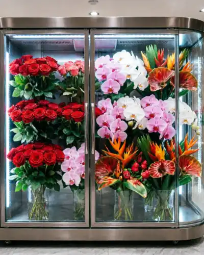 Double door floral chiller for fresh flower storage and display in UAE flower shops