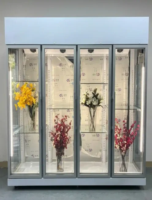 Floral cooler preserving flowers in controlled environment