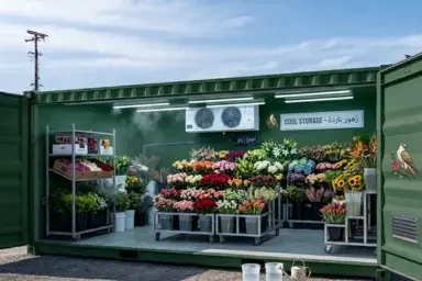 Custom commercial floral refrigerator displaying fresh flowers