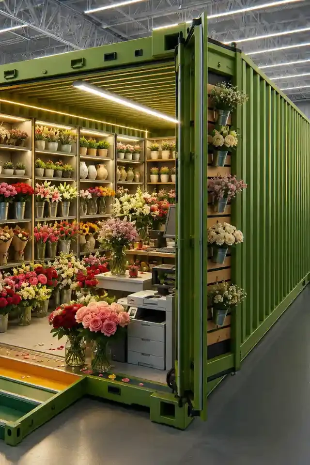 Customized walk-in floral chiller with glass display doors, filled with fresh flower arrangements and bouquets in a UAE flower shop