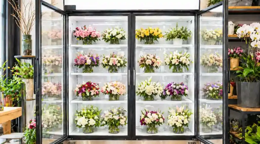 Double door flower cooler in UAE for florist flower storage and display