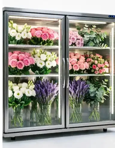 Single door flower cooler for fresh floral storage
